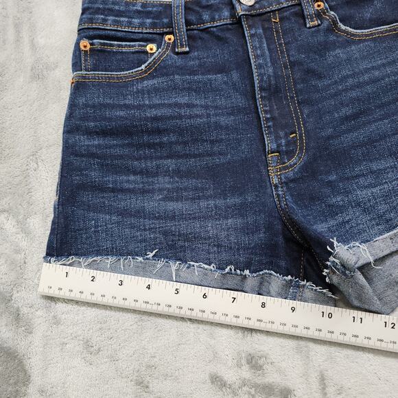 Abercrombie & Fitch Shorts Womens 26/2 Blue High Rise Short Cuffed Stretch Denim - Picture 10 of 11